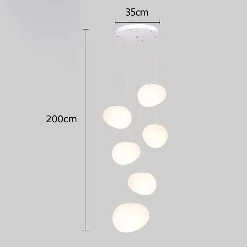 White modern decorbites crystal chandelier pendant light with six glowing spheres for stair or living room lighting