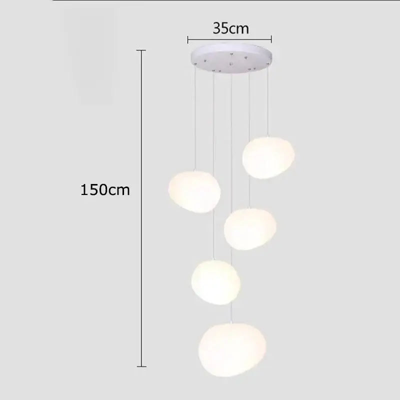 White modern pendant light with five frosted glass globes from DecorBites crystal chandelier stair collection