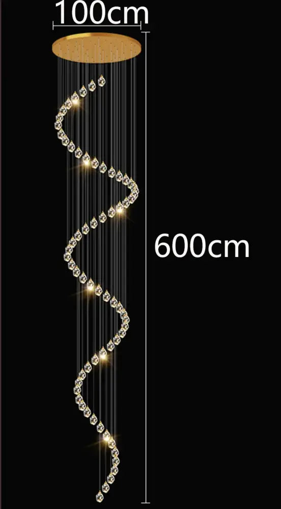 Decorbites crystal chandelier pendant light with gold-toned spiral frame and cascading crystal droplets for modern interiors
