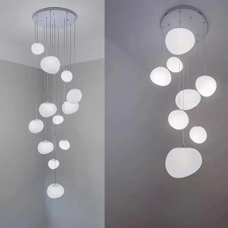Modern white spherical pendant light with metallic rods in decorbites crystal chandelier stair design for living rooms