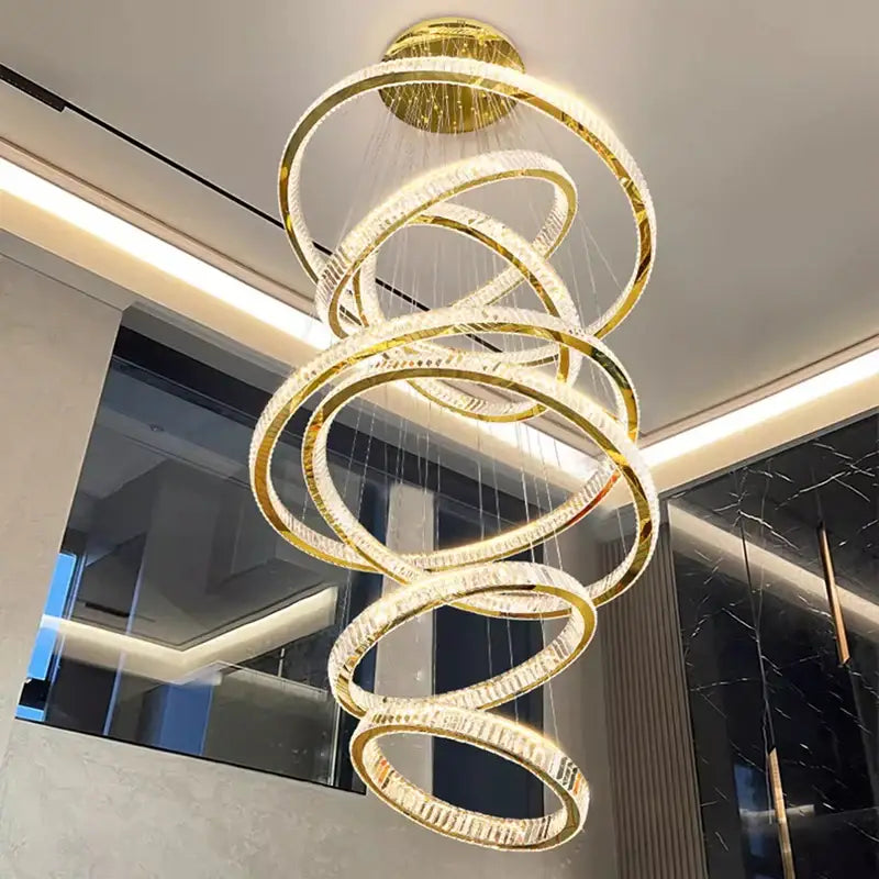 Golden spiral decorbites crystal chandelier with crystal accents for stair pendant and living room interior lighting