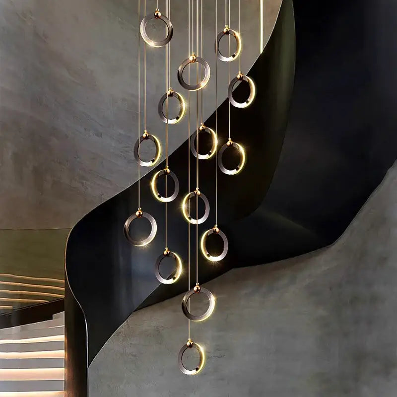 Modern minimalist decorbites crystal chandelier with brushed gold and matte silver rings for living room lighting