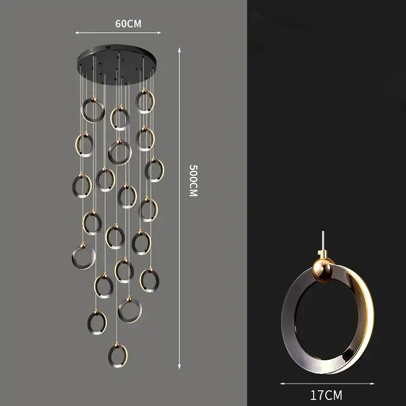 Modern black and gold circular ring decorbites crystal chandelier with sleek minimalist design for living room lighting