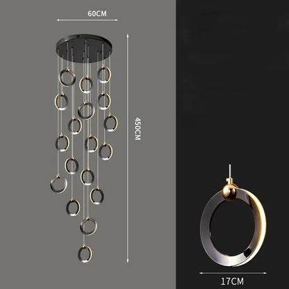 Modern black and gold circular ring decorbites crystal chandelier with sleek minimalist design for living room lighting
