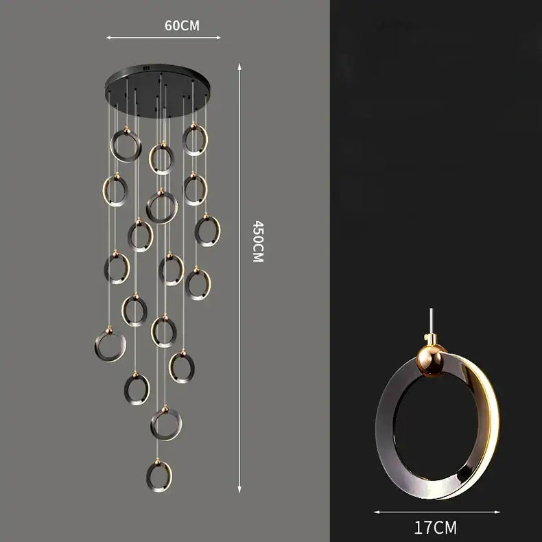 Modern black and gold circular ring decorbites crystal chandelier with sleek minimalist design for living room lighting