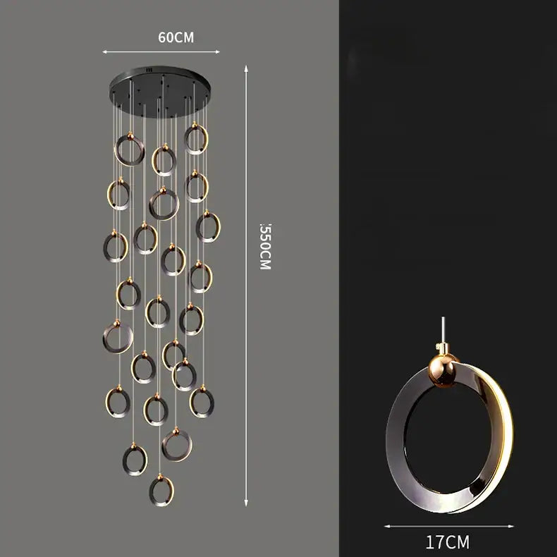 Modern minimalist decorbites crystal chandelier with polished gold and matte black rings for living room lighting