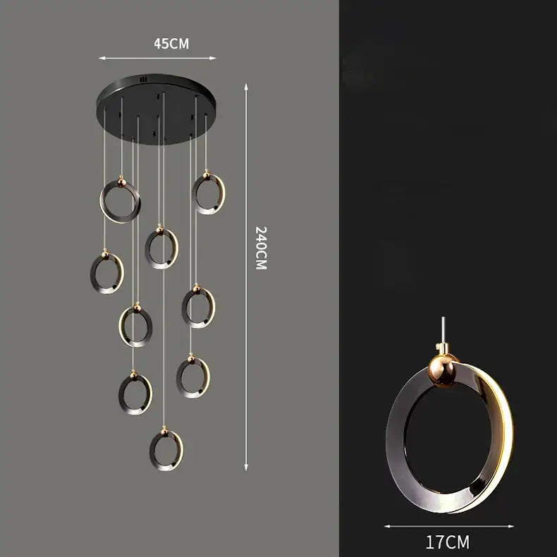 Modern black and gold circular ring pendant light fixture by DecorBites crystal chandelier for living room lighting
