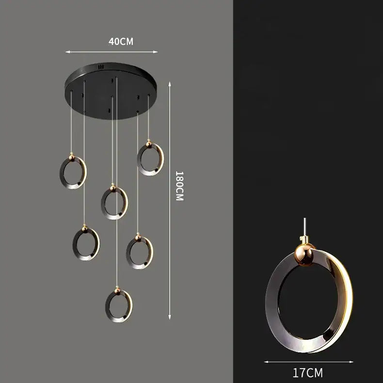 Modern black and gold circular pendant light fixture with sleek metallic rings from decorbites crystal chandelier collection