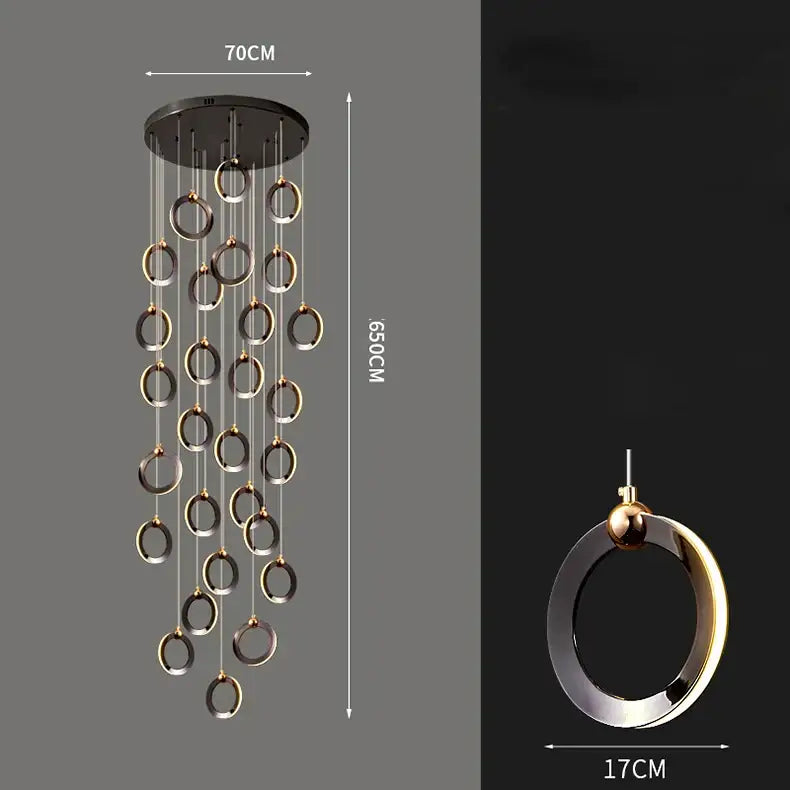 Modern minimalist decorbites crystal chandelier with interlocking gold and black metallic rings for living room lighting