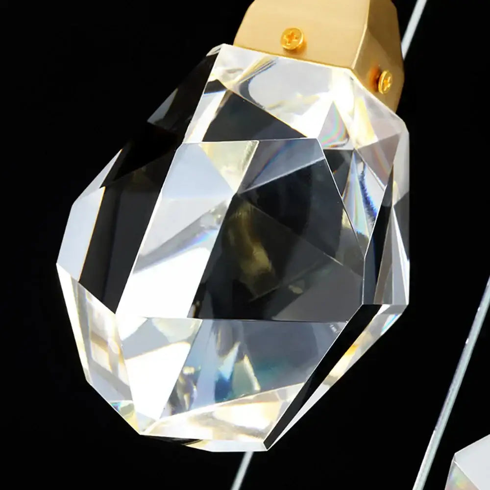 DecorBites crystal chandelier staircase pendant lamp with faceted crystal and gold-toned metal cap for living room lighting