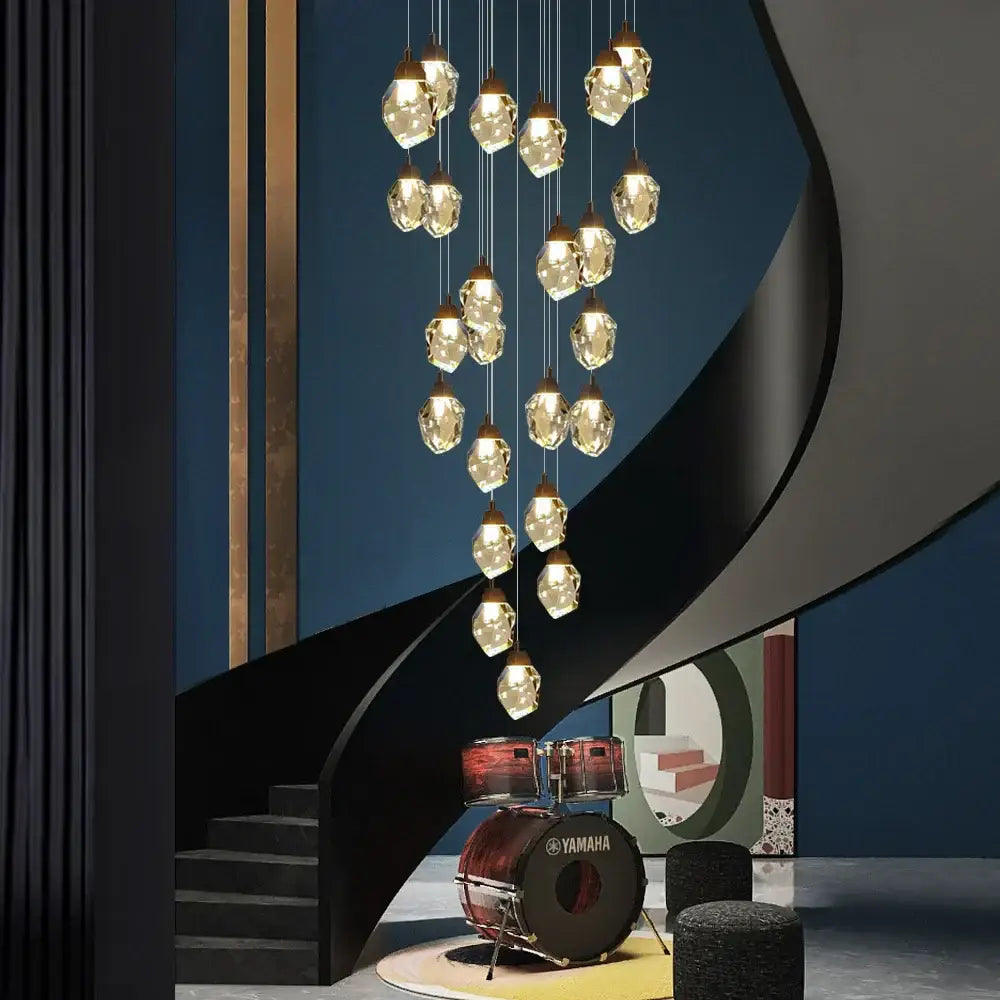 A decorbites crystal chandelier with clear faceted pendants for staircase pendant LED lighting in living room