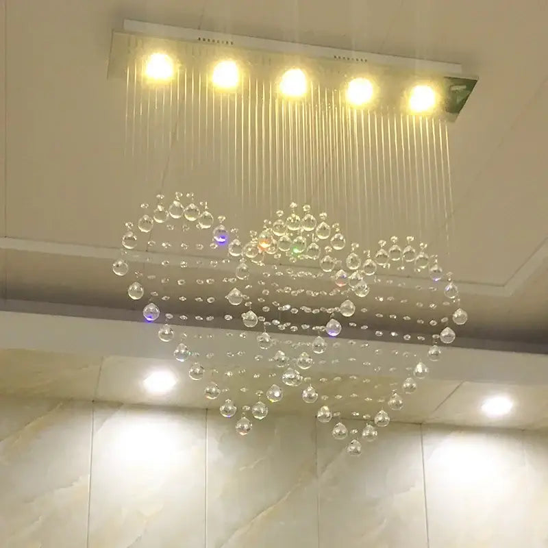 Decorbites crystal chandelier table lamp set with heart-shaped clear glass beads for modern minimalist rooms