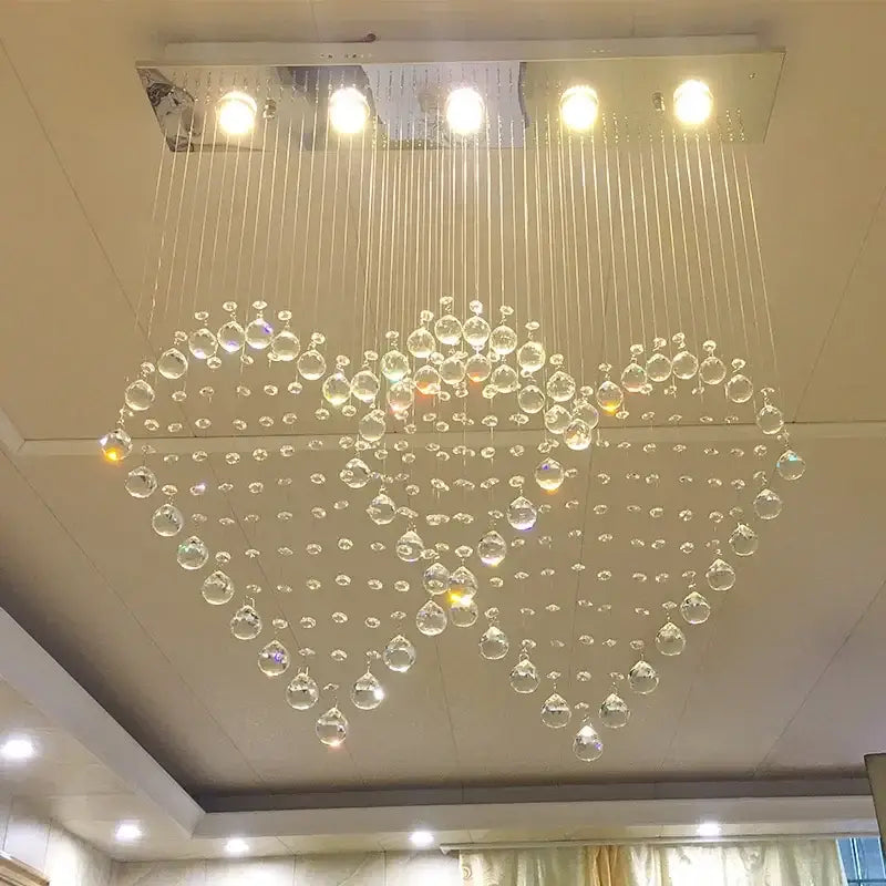 DecorBites crystal chandelier table lamp set with heart-shaped crystal and clear glass beads for modern bedroom use