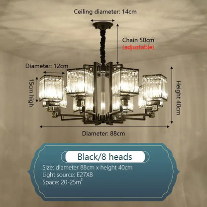 Black metal decorbites crystal chandelier villa with eight crystal-encased light fixtures for chandelier villa living