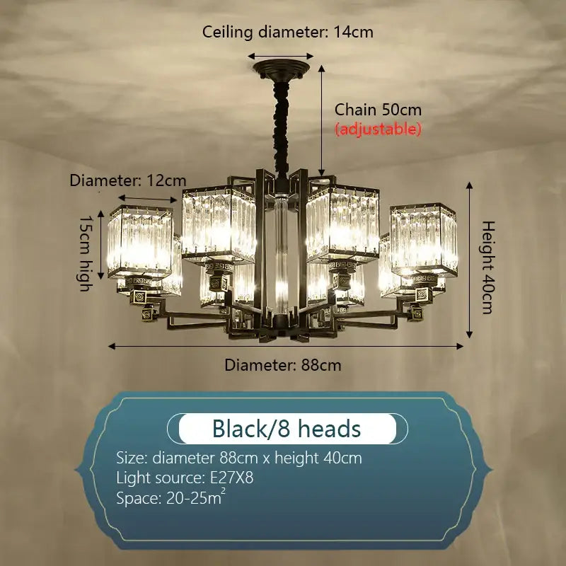 Black metal decorbites crystal chandelier villa with eight crystal-encased light fixtures for chandelier villa living