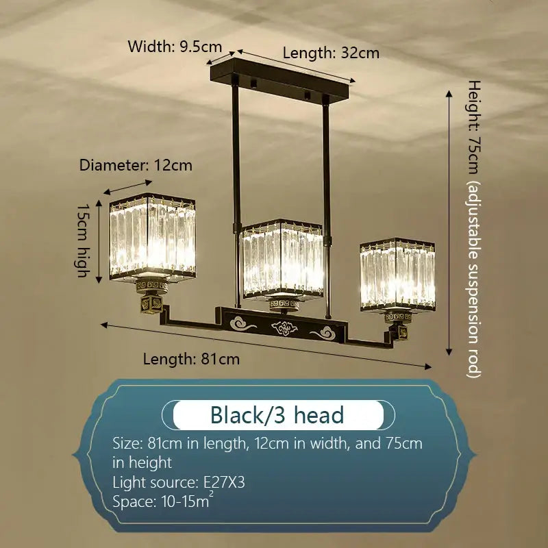 Black three-head decorbites crystal chandelier villa with crystal glass shades and ornate metalwork for living room lighting