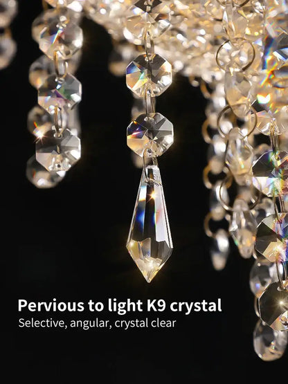 A dangling teardrop-shaped clear k9 crystal pendant with sparkling facets for decorbites crystal chandelier white dome pendant light