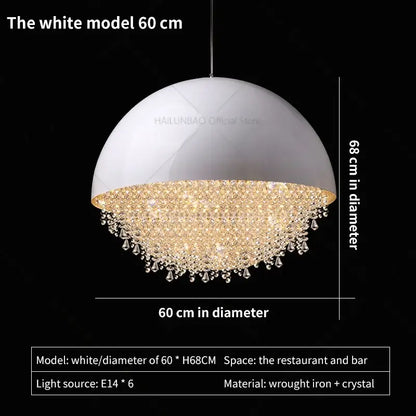 Decorbites crystal chandelier white dome pendant light with clear crystals and gold accents for living room