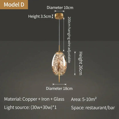 Modern pendant light from decorbites crystal chandelier with copper iron frame and 18cm glass globe with golden LED lights