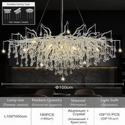 DecorBites™ crystal chandelier with raindrop crystals and aluminum frame 100cm wide modern light fixture