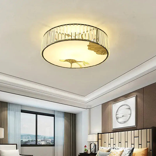 Decorbites crystal chinese gold lotus ceiling light with vertical crystal rods and warm glow for living room