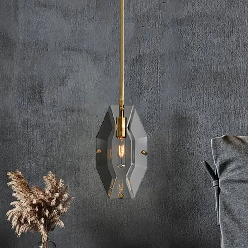 Geometric gray glass pendant light with brass accents and filament bulb from decorbites crystal copper chandelier collection