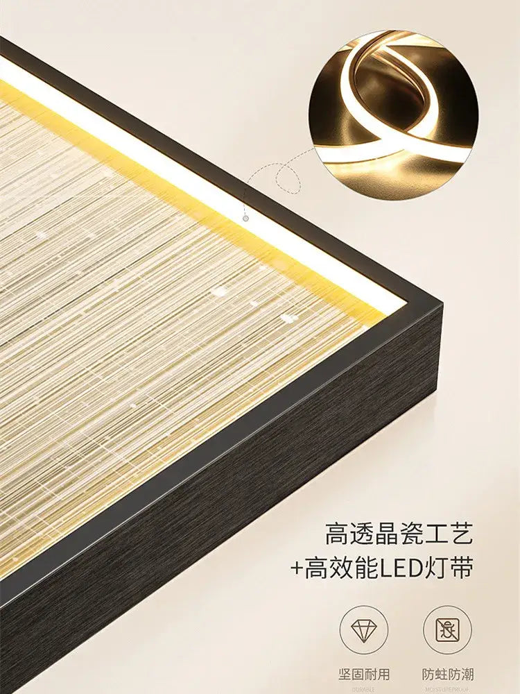 A modern decorbites crystal craft led wall lamp with dark wood grain frame and warm yellow crystal panels
