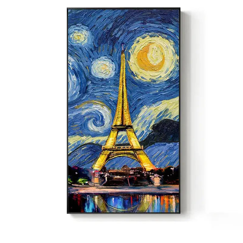 A vibrant decorbites crystal craft led wall lamp featuring the eiffel tower in van gogh style for living room art