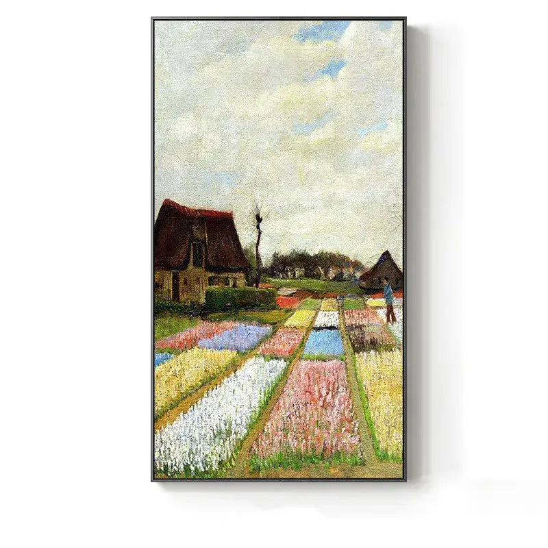 A framed oil painting tulip field complements the decorbites crystal craft led eiffel tower wall lamp for living rooms