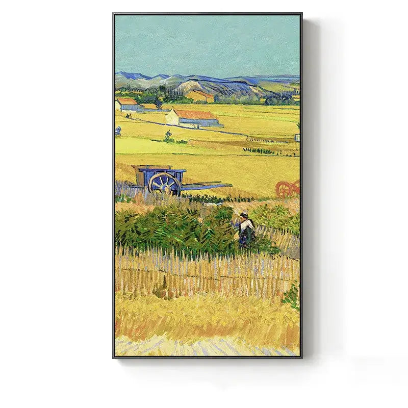 A decorbites crystal craft led eiffel tower wall lamp featuring a framed reproduction of van goghs wheatfield with a reaper