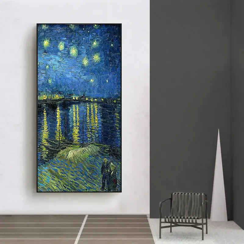 A vibrant decorbites crystal craft led wall lamp featuring van gogh starry night art with swirling blues and yellows