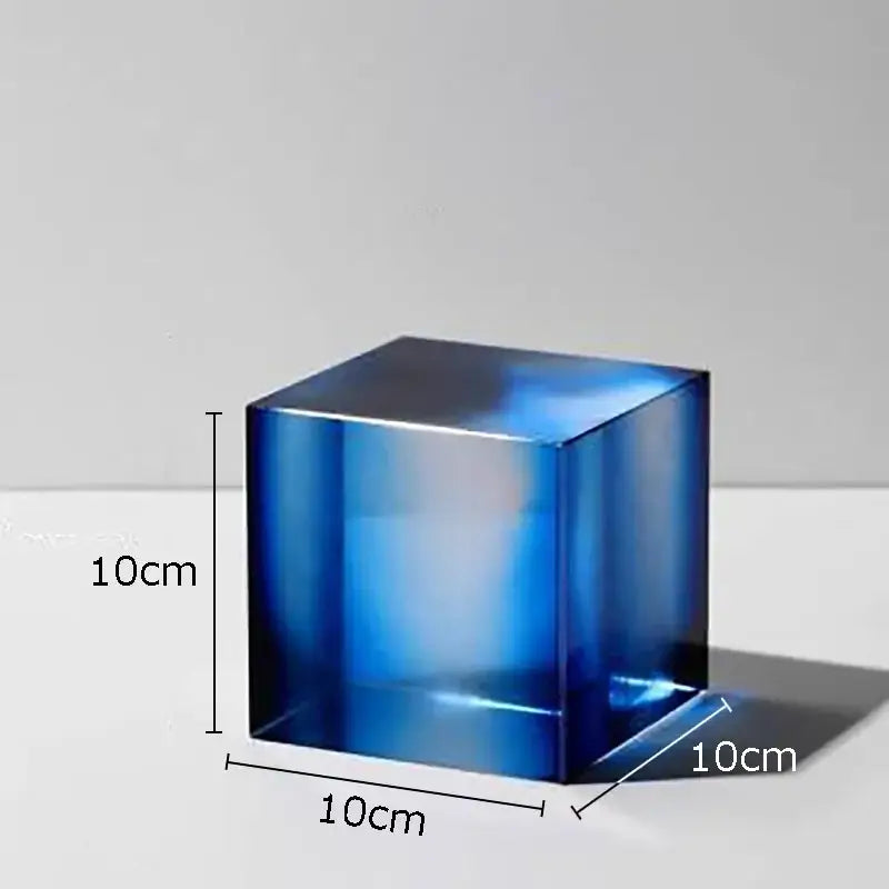 Decorbites crystal cube translucent blue glass sculpture 10cm decorative living room crystal cube ornament