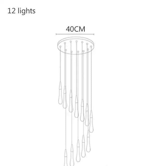 Modern minimalist decorbites crystal drop chandelier with 12 gold glass teardrop lights for dining room lighting