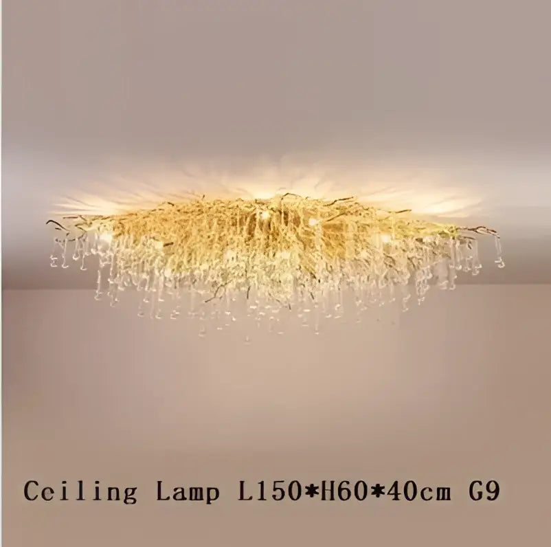 Golden decorbites crystal drop chandelier with branch-like design and crystal drops for dining room lighting