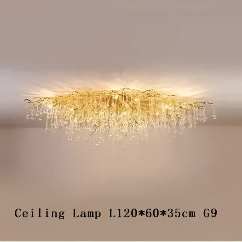 Golden decorbites crystal drop chandelier with radiant branch design and clear crystals for dining room lighting