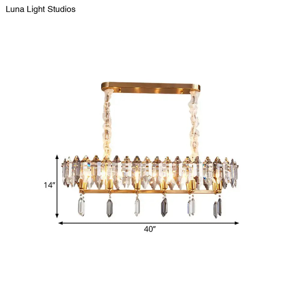 Gold-toned decorbites™ crystal drop island lighting with clear silver crystal accents modern clear oval design for dining hall