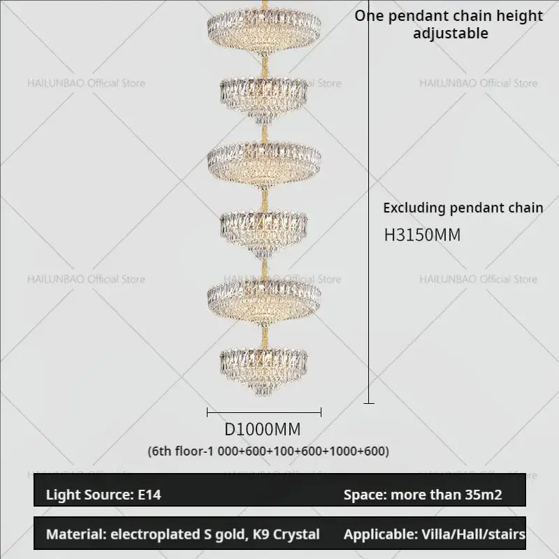 Decorbites crystal duplex chandelier gold living room lighting with cascading crystal tiers and electroplated s gold frame