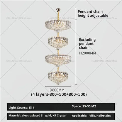 Decorbites crystal duplex multi-tiered chandelier with gold metalwork and clear k9 crystals for elegant villa lighting