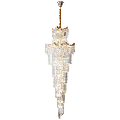 Decorbites crystal duplex multi tiered crystal duplex chandelier with clear glass prisms and silver metal frame