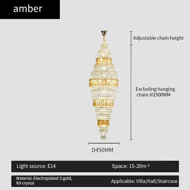 Decorbites crystal duplex amber-colored multi-tiered chandelier with electroplated gold and k9 crystal for living room