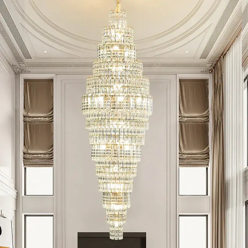 Decorbites crystal duplex multi-tiered crystal duplex chandelier with clear faceted crystals for luxe living room lighting