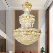 Decorbites crystal duplex gold chandelier with multi-tiered cascading clear crystals for hotel and living room use