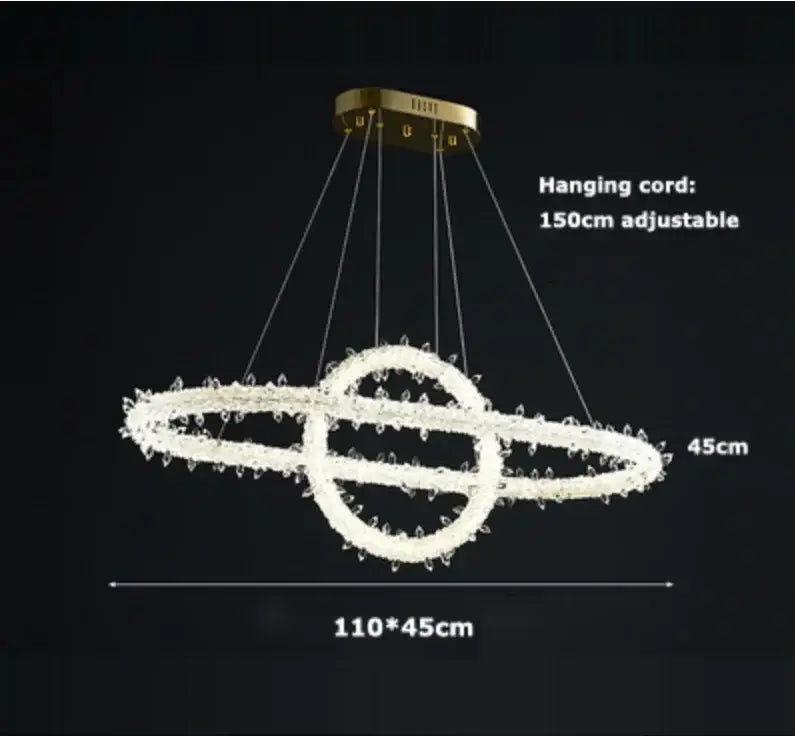 Modern decorbites crystal flower led chandelier with two interlocking rings and clear crystal beads for dining room lighting