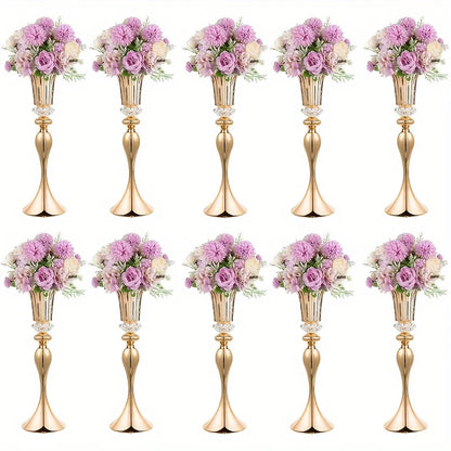 Crystal Flower Stand Set 22’’ Tall Metal Vases - Golden-10pcs / United States - Vase
