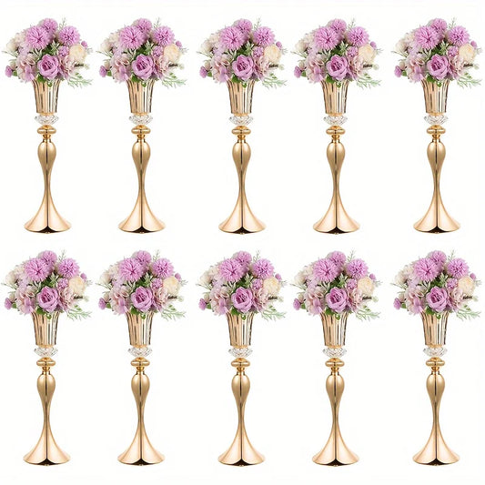 Crystal Flower Stand Set 22’’ Tall Metal Vases - Golden-10pcs / United States - Vase
