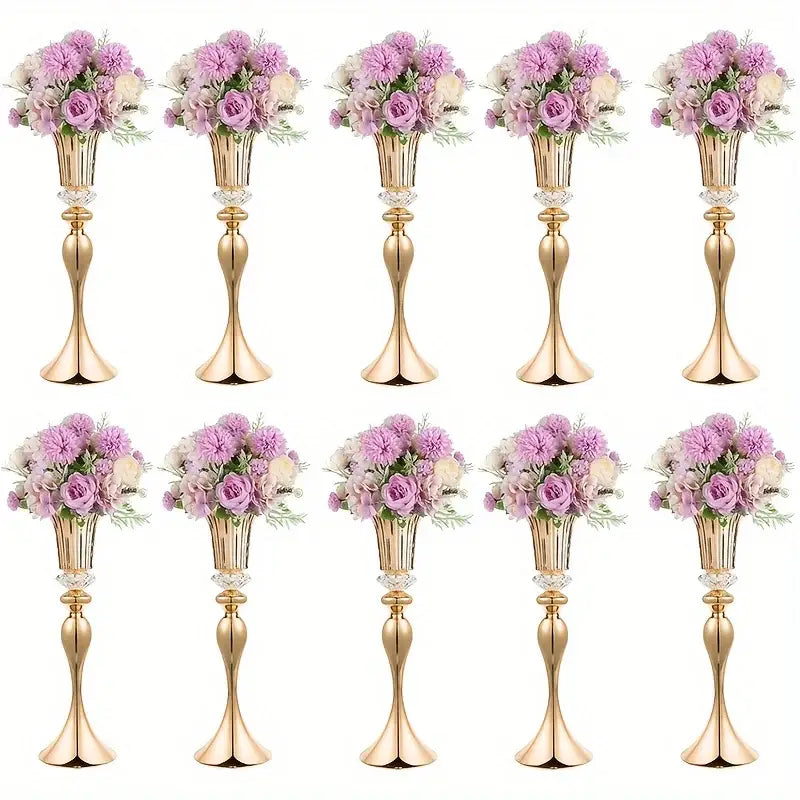Crystal Flower Stand Set 22’’ Tall Metal Vases - Golden-10pcs / United States - Vase