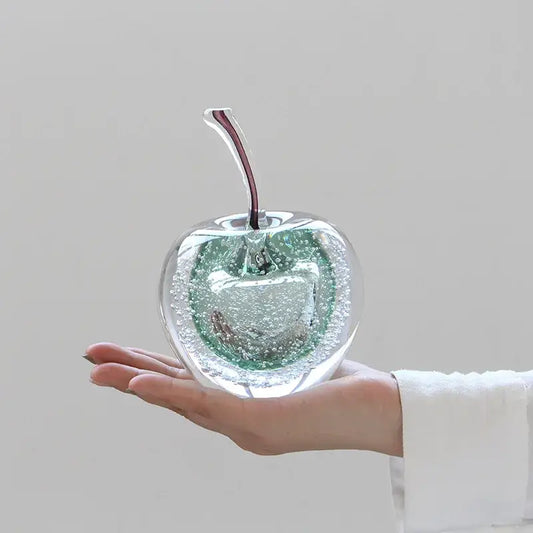 Decorbites crystal glass green and clear cherry ornament with marbled stem and embedded bubbles for living room decor
