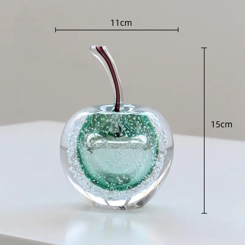 Decorbites crystal glass green and clear apple ornament with embedded bubbles 15cm tall living room decor