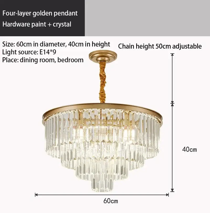 Elegant four-layer decorbites crystal gold chandelier with crystal accents in gold for black and amber living room lighting