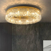 Gold-toned decorbites crystal gold chandelier ceiling light with clear crystal prisms for dining room ceiling light